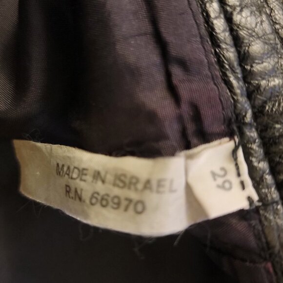 GUESS REAL LEATHER JEANS Y2K Zip Ankle Triangle Pants Black MOTO - Picture 6 of 15